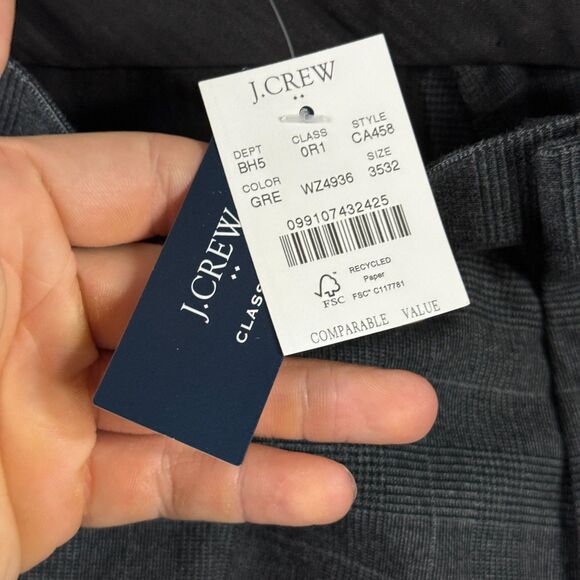 J Crew Pants Mens 35x32 Gray Plaid Thompson Classic Fit Chinos Preppy NWT - Picture 5 of 15
